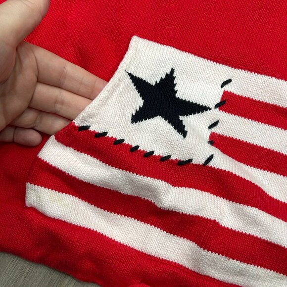 Crazy Horse by Liz Claiborne Red Knit Flag Sweater Top Drawstring Hem Size L - Picture 2 of 8